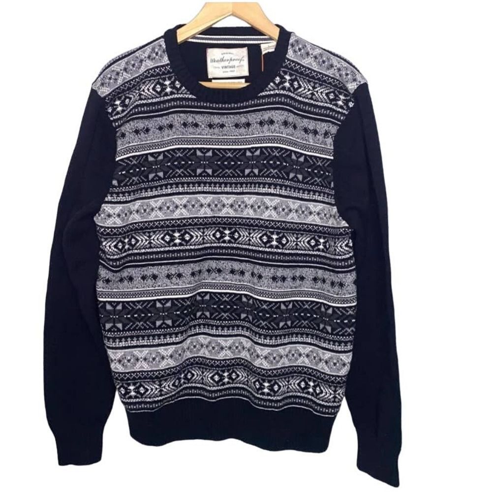 Men's NWT Weatherproof Vintage Sweater Black Fair Isle Size Medium !